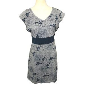 MERRELL active floral midi dress gray black sheer cap sleeves sz M quick dry